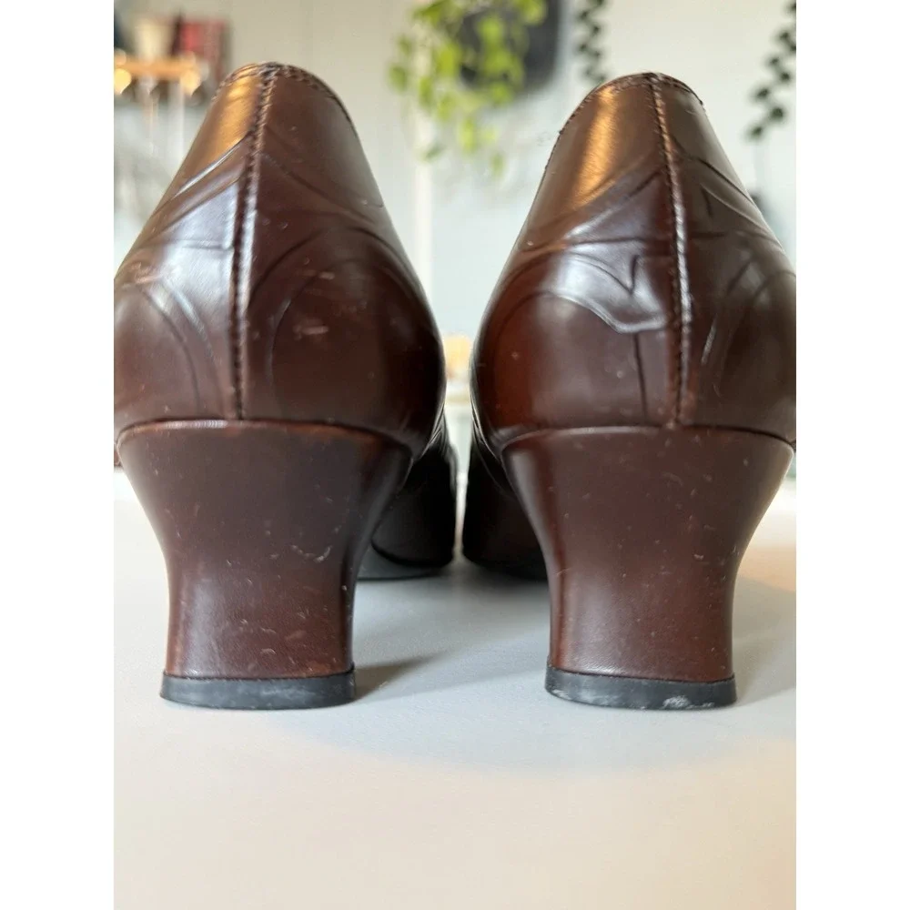 Salvatore Ferragamo Dark Brown Embossed Leather Pointed Toe Pumps